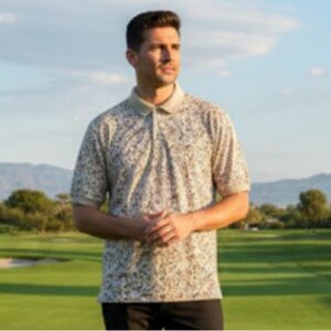 Cypress Links Men’s Golf Polo – Earth Tone Abstract Print size XXL